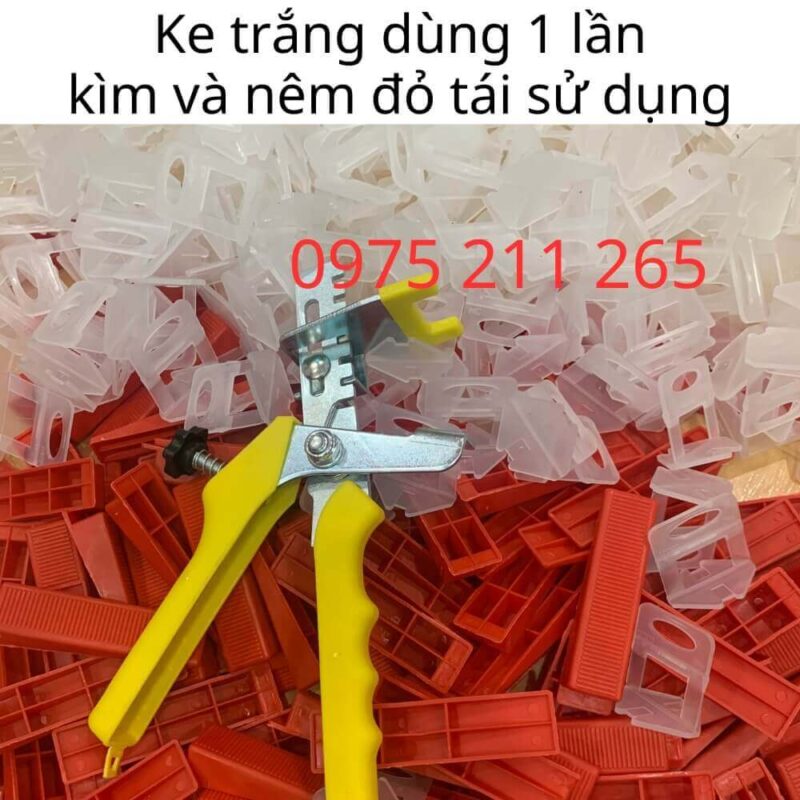 ke trắng sử dụng 1 lần, kìm và nêm gạch đỏ tái sử dụng