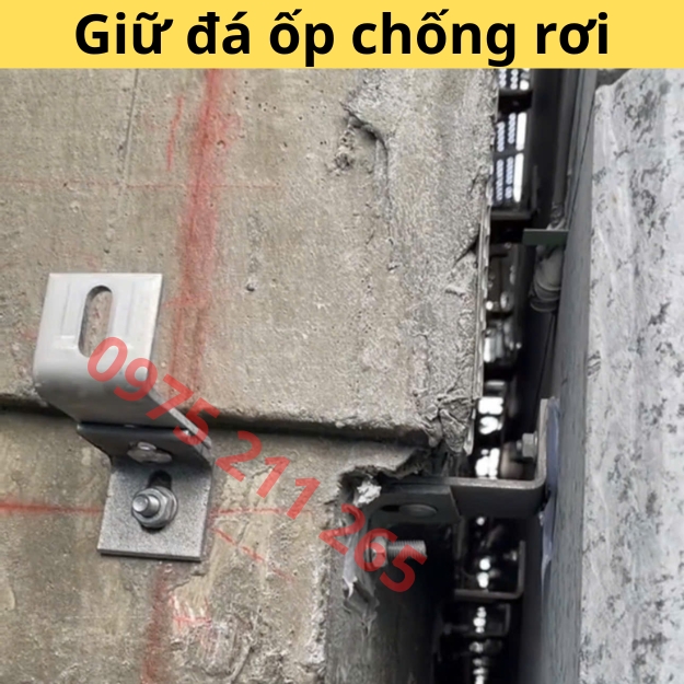 bát treo đá chữ L 60x40mm, ke móc inox 304 giữ đá ốp tường 19 móc treo ốp đá