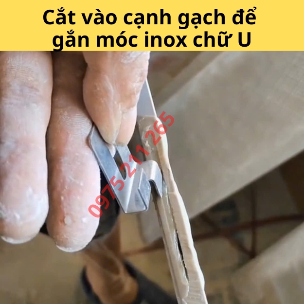 móc treo gạch khổ lớn U15, bát inox giữ gạch đá ốp tường chống rơi 22 bát inox ốp gạch